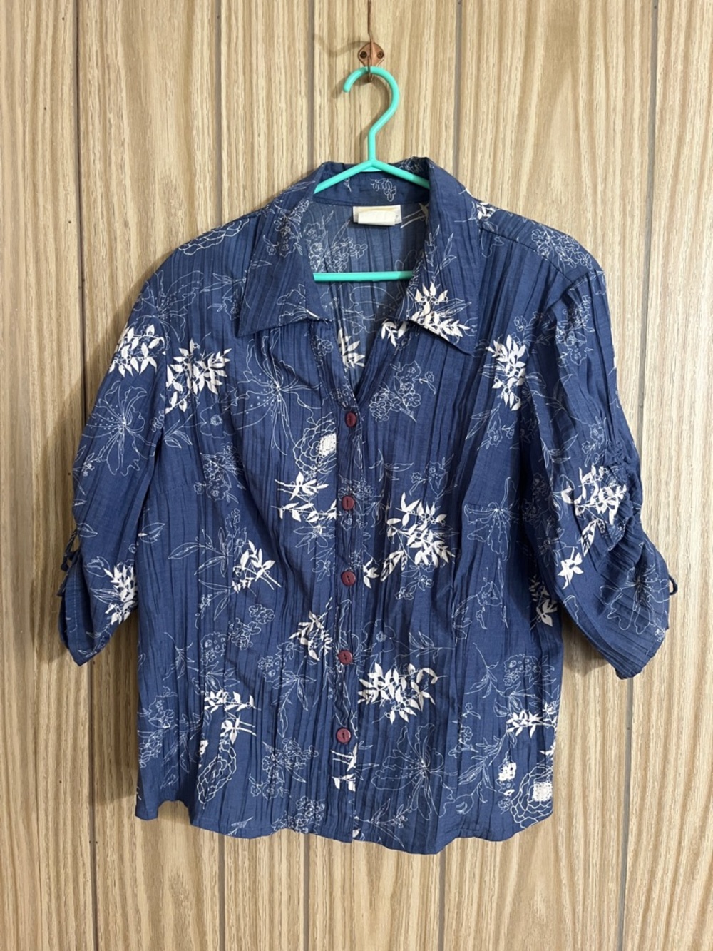 Navy Floral Button-Front Women's Shirt